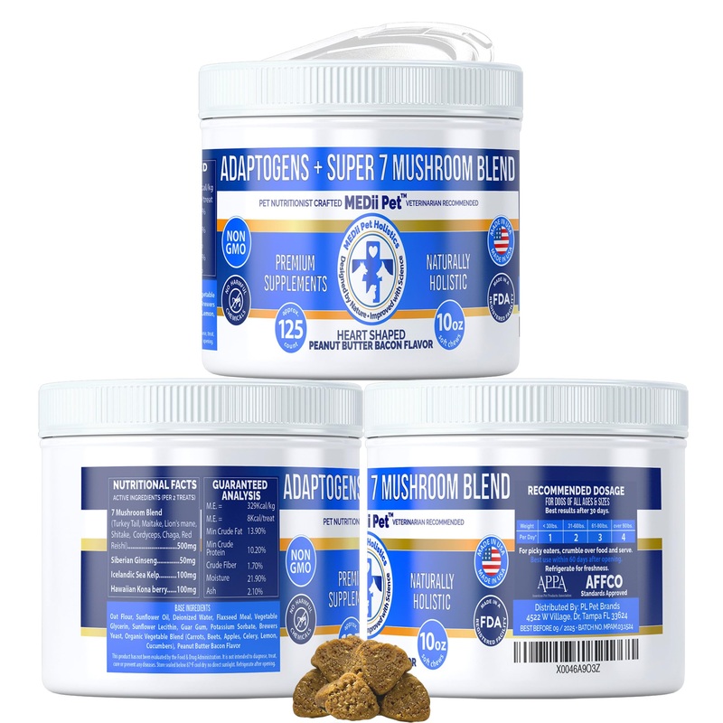 Dog Mushrooms Top 7 Mushrooms for Dogs. Boost Immunity, Promotes Health, Controls Bad Toxins – 125 Count. Organic, Holistic, Natural Ingredients. No Chemicals. Great Vegan Flavor