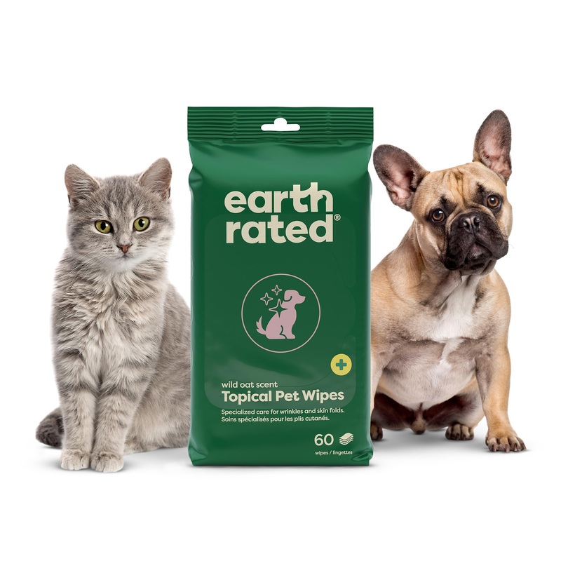 Earth Rated Itch Relief Topical Pet Wipes for Dogs & Cats for Sensitive Areas, Aids in Hot Spots & Cat Acne, Wild Oat Scent, 60 Count
