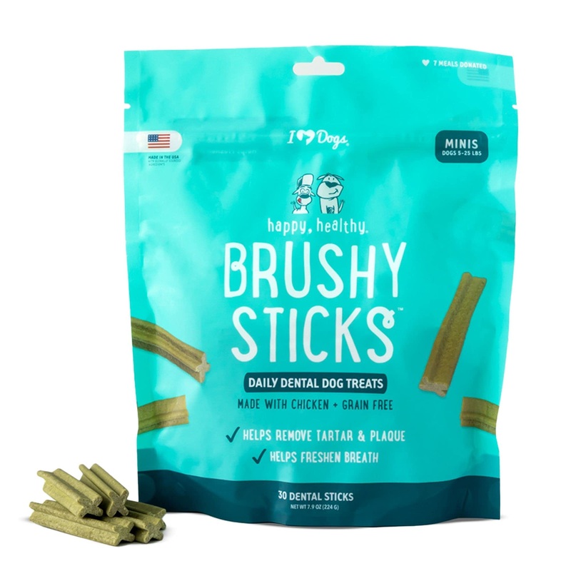 iHeartDogs Brushy Sticks – Dental Treats for Dogs Removes Plaque and Tartar Buildup – Grain-Free Dog Teeth Cleaning Chews Made with Chicken – 30 Mini Sticks 7.9 Ounce (Pack of 1)