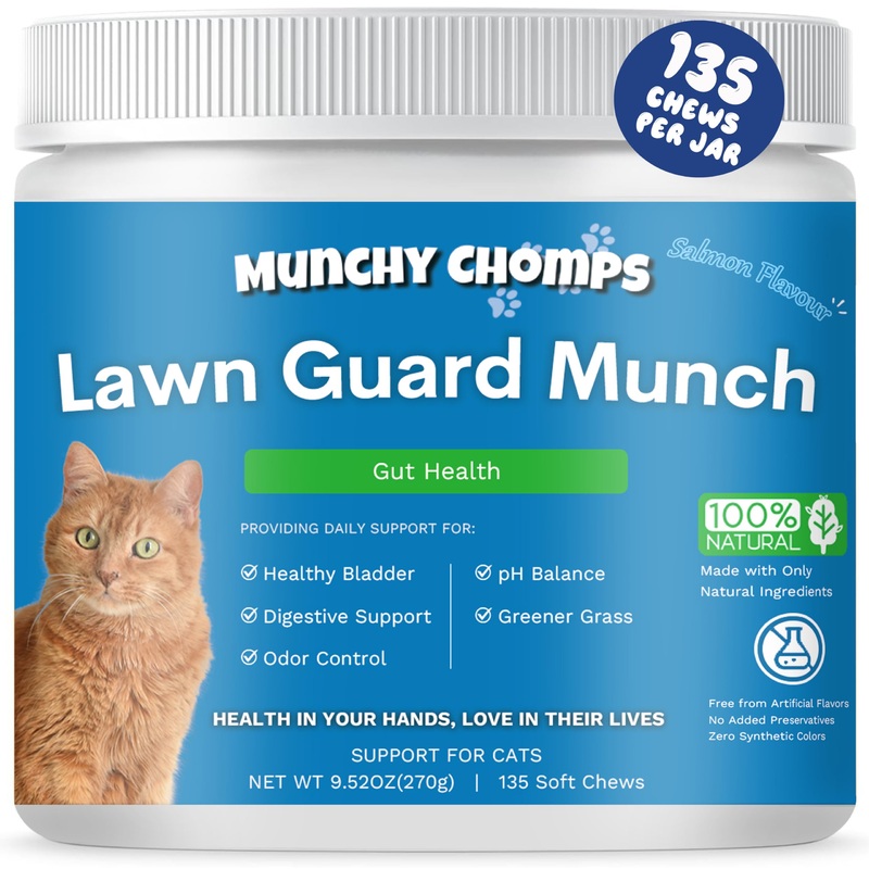 Lawn Guard Munch for Cats – Supports Urinary Tract & Gut Health – Prevents Yellow Spots on Grass – with DL-Methionine, Fiber & Probiotics (Salmon) Salmon