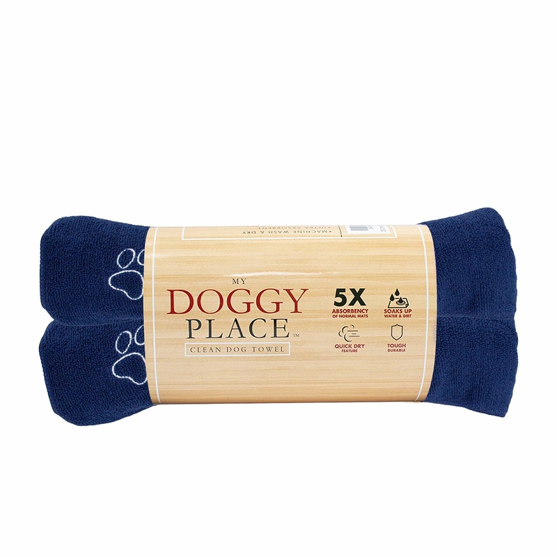My Doggy Place – Super Absorbent Microfiber Towel – Dog Bathing Supplies – Microfiber Drying Towel – Washer Safe – Navy Blue with Paw Print – 45 x 28 in – 2 Pack