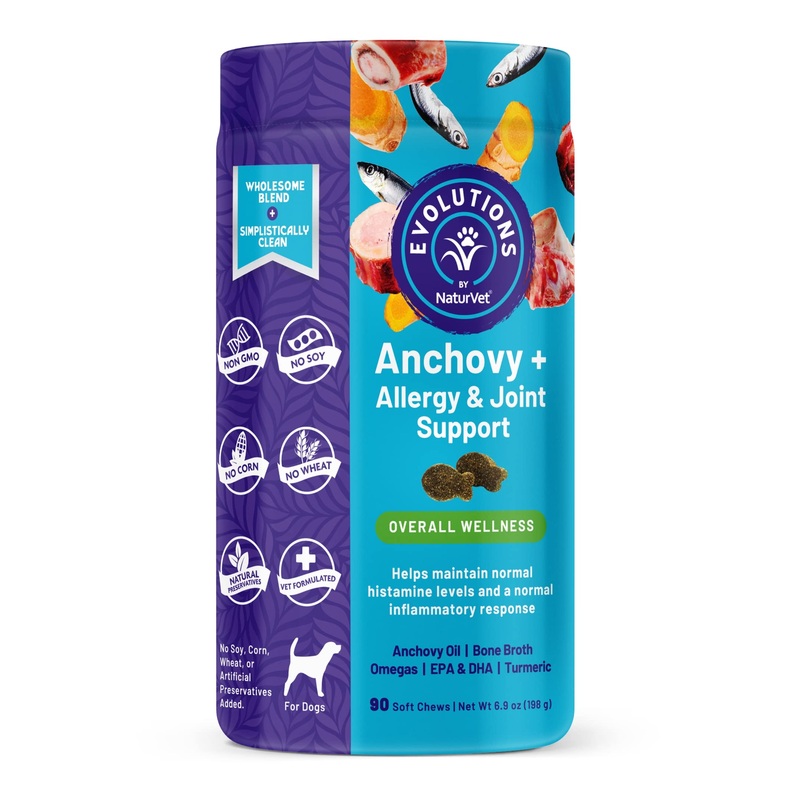 NaturVet Evolutions Anchovy + Allergy & Joint Support 90ct Soft Chews for Dogs – Anchovy Oil, Bone Broth – Helps Maintain Normal Histamine Levels – Helps Support Normal Inflammatory Response 90 Soft Chews