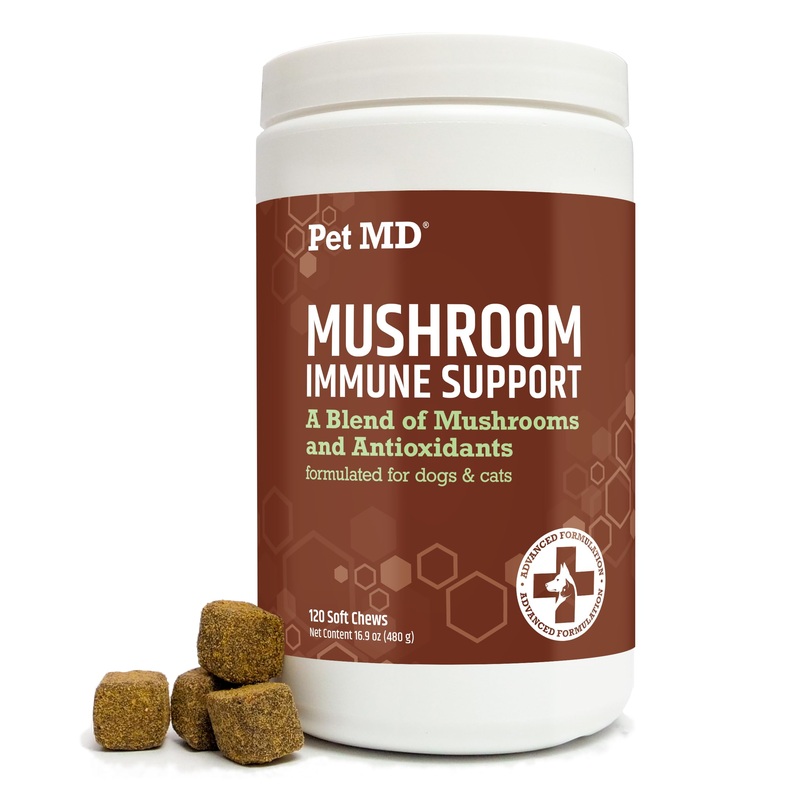 Pet MD Mushroom Immune Support – Turkey Tail Mushroom for Dogs – Mushroom Cat Immune Support Supplement – Milk Thistle for Dogs & Cats with CoQ10 for Dogs – Immunity Supplement for Dogs – 120 Chews