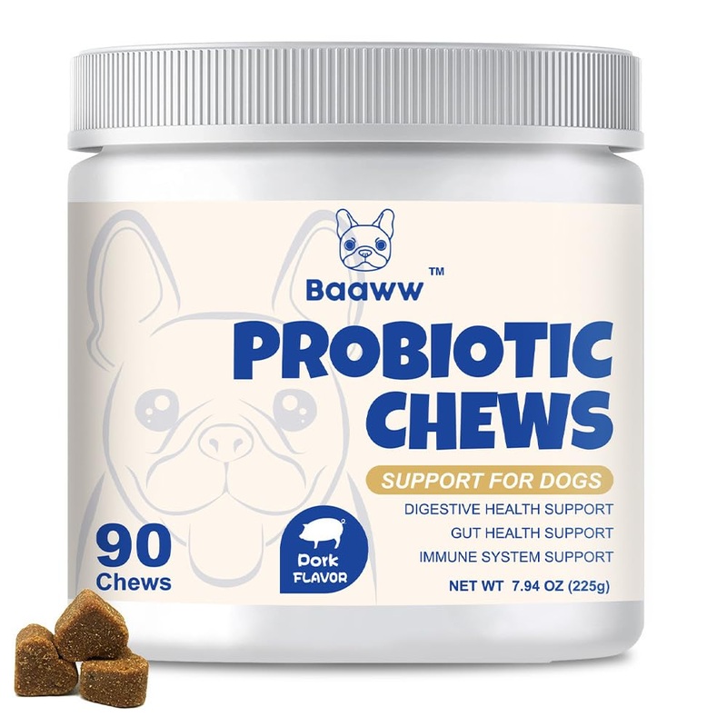 Probiotics for Dogs, Support Gut Health, Diarrhea, Seasonal Allergies, Paw Licking, Digestive Health Enzymes, 90 Pork Chews Allergy & Immune Supplement for Dogs Anal Gland Soft Chew Treats