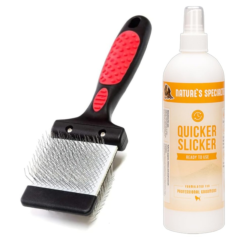 RYAN’S PET SUPPLIES Double Sided Flex Slicker Brush, Firm, Small – Quicker Slicker Detangling and Conditioning Spray, Ready to Use, 16 oz