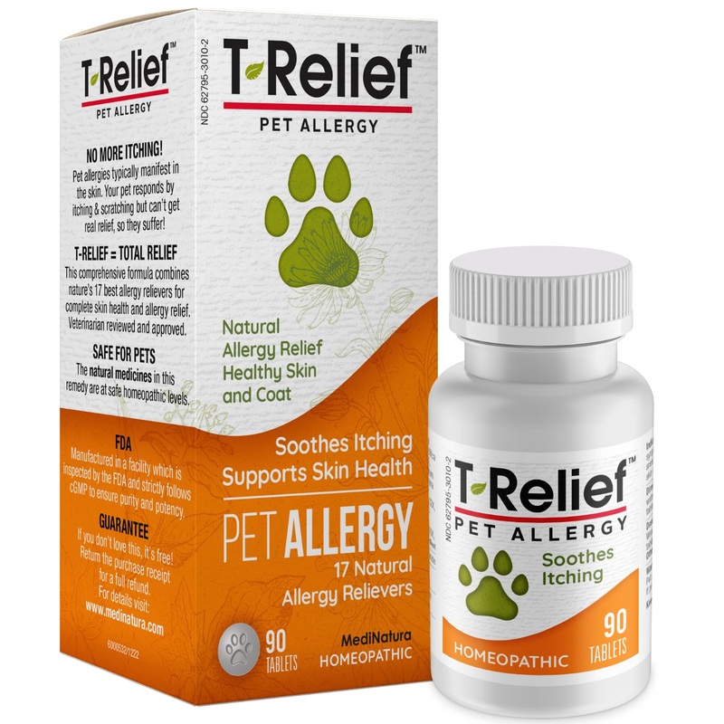 T-Relief Pet Allergy Support for Dogs & Cats Itchy Relief Supports Healthy Skin & Coat Natural Medicine Helps Soothe Hot Spot Itching Paws Licking Runny Nose Sneezing Watery Eyes – 90 Tablets