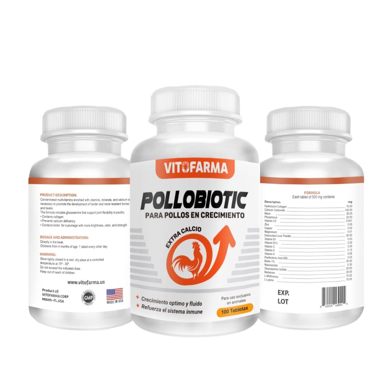 VITOFARMA POLLOBIOTIC – Essential Vitamin Supplement for Optimal Health and Performance in Chickens and Roosters – 100 Tablets