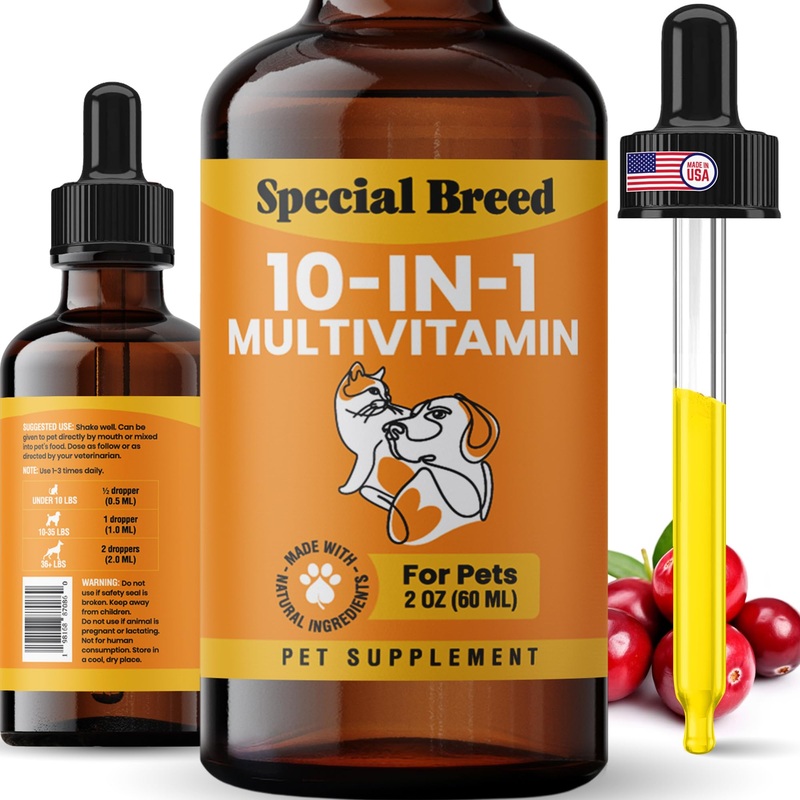 10-in-1 Liquid Multivitamin for Dogs and Cats, 2 Ounce Multi Vitamin Supplement, Vitamin for Dogs, Vitamins for Cats, with Glucosamine & Cranberry, 2 oz 2 Ounce (Pack of 1)
