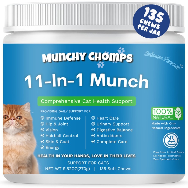 11-in-1 Munch for Cats – Comprehensive Health Support with Multivitamins – Supports Immune, Joint, Skin & Digestive Health – Prevents Hairballs (Salmon) Salmon