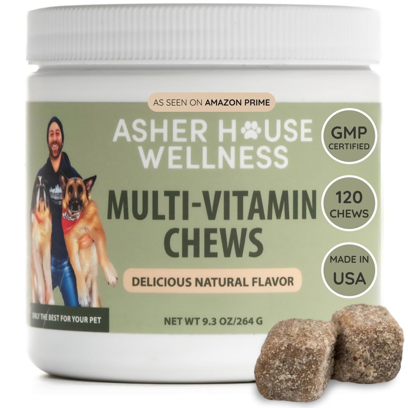 Asher House Wellness Dog Multivitamin Chews – Dog Vitamins and Supplements, Soft Chew for Pet Dogs with Probiotics, Flaxseed, Colostrum – Comprehensive Health Support from Puppy to Senior, 120 Chews
