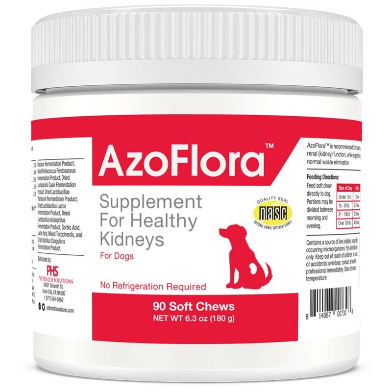 Azoflora Supplement for Healthy Kidneys for Dogs – Enhances Renal Function – Support Healthy Urinary Tract, Easy to Administer, No Refrigeration Required, Chicken Flavor – 90 Soft Chews