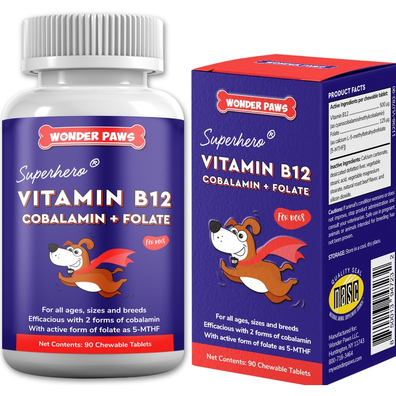 B12 Supplement for Dogs  Vitamin B-12 for Dogs of All Ages, Sizes & Breeds  Vitamin B12 for Dogs as Superior Methylcobalamin, Cobalamin & Folate (5-MTHF)  90 Beef Flavored Chewables