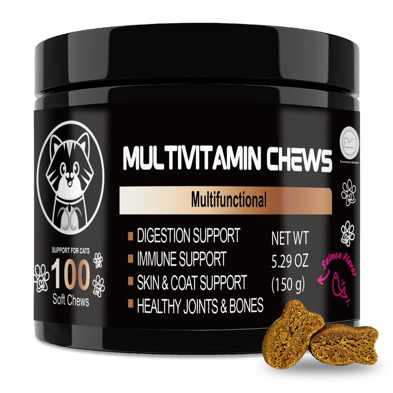 Cat Vitamin Supplement with Lysine  Supports Immune System, Joint Health & Skin Wellness  Healthy Treat for Indoor Cats Easy-to-Chew Tablets  Vitamins for Cats Multivitamin cat