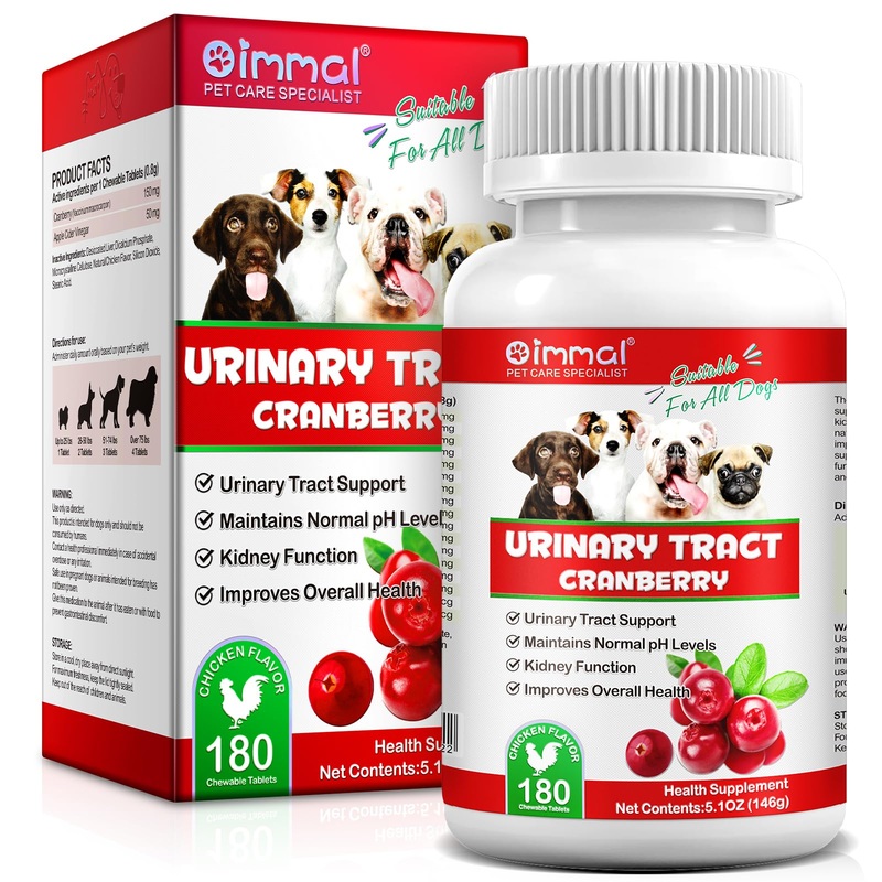 Cranberry for Dogs – 180 Cranberry Supplement Tablest for Dogs Supports Bladder Infection, Dog Incontinence Support, Bladder Stone and Dog UTI, Pet Supplement Treats Tablets for All Breeds Dogs & Ages