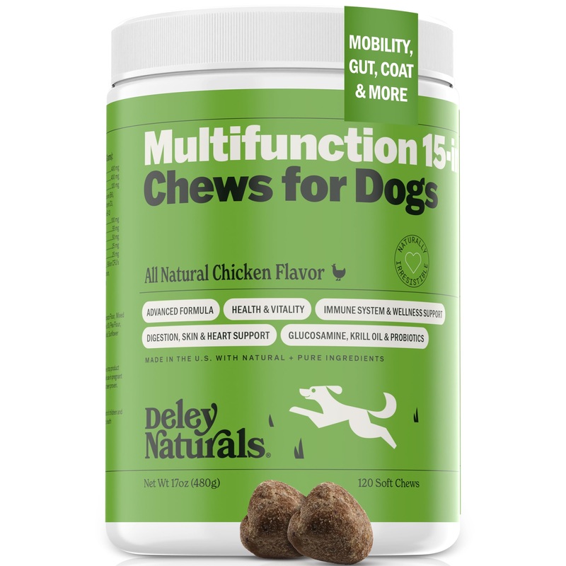 Deley Naturals Dog Multivitamins Chewable – 15 in 1 Dog Vitamins and Supplements for Immune System, Skin, Joint Support & Digestion – Dog Multivitamin for All Ages – Dog Vitamins Made in The USA
