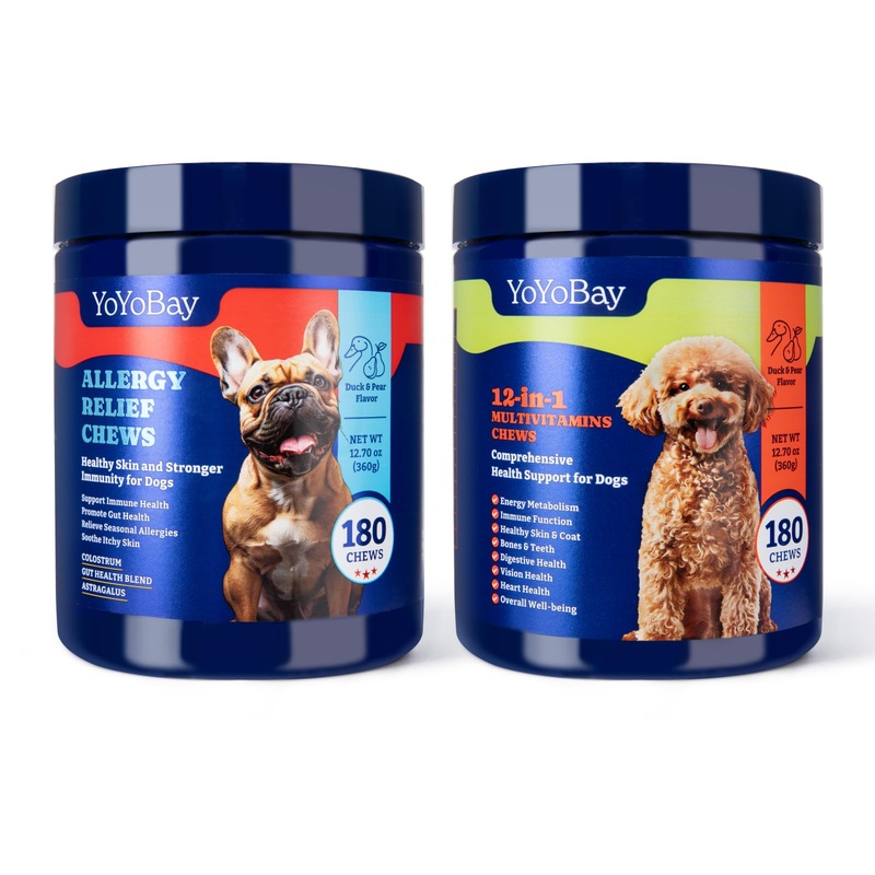Dog Allergy Relief Chews for Immune Support & Itch Relief + Dog Multivitamin Chewable Supplement for Immune & Energy Boost, Joint Support – 180 Soft Chews