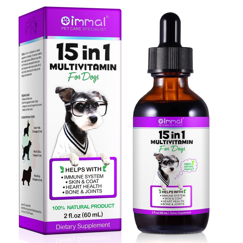 Dog Multivitamin – 15 in 1 Multivitamin Drops for Dogs, Dog Vitamins with Glucosamine Cranberry Supports Joint & Digestion, Skin & Coat, Pets Supplements for Dogs of All Ages, Bacon Flavor – 2 Fl Oz Purple-15 in 1 Multivitamin
