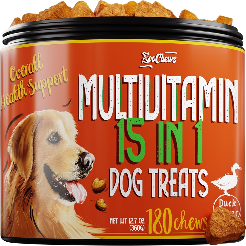 Dogs Multivitamin – Support Dog’s Immune Response, Skin, Coat and Joints – Vitamins and Glucosamine for Dogs – 180 Tasty Chews – Vitamins for All Breeds dogs Duck, 180 Chews