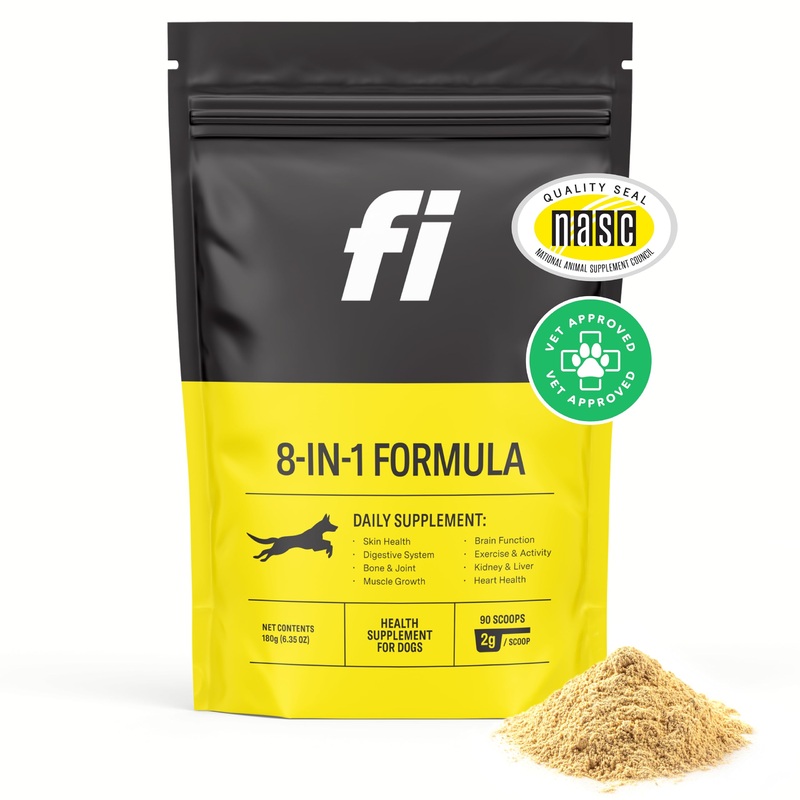 Fi 8-in-1 Dog Health Supplement – Daily Formula Supporting Essential Health Functions – Hip and Joints, Digestion, Skin, and Activity – 19 Active Ingredients (Glucosamine) + 90 Servings