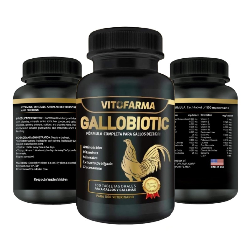 Gallobiotic Natural Multivitamin for Rooster, Hens – 100 Tablets | Vitamina Completas para Gallos