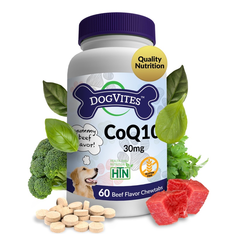 Health Thru Nutrition Dog-Vites CoQ10 for Dogs, 60 Beef-Flavored Chewable Tablets, 30mg