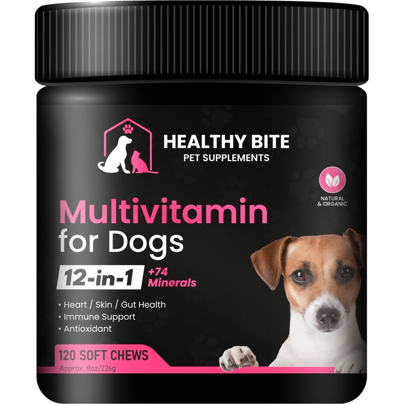 Healthy Bite 12 in 1 Multivitamin for Dogs – Dog Skin and Coat Supplement, Immune Support for Dogs, Pet Vitamins Dogs, Calcium for Dogs, Vitamin for Dogs Made in USA – 120 Count