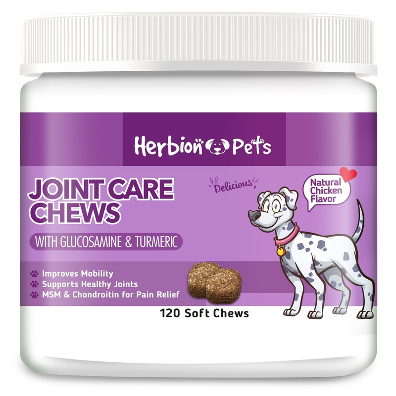 Herbion Pets Joint Care Chews with Glucosamine & Turmeric, 120 Soft Chews, MSM & Chondroitin for Pain Relief, Improves Mobility, Supports Healthy Joints, Made in The USA – for Dogs 12 Weeks+