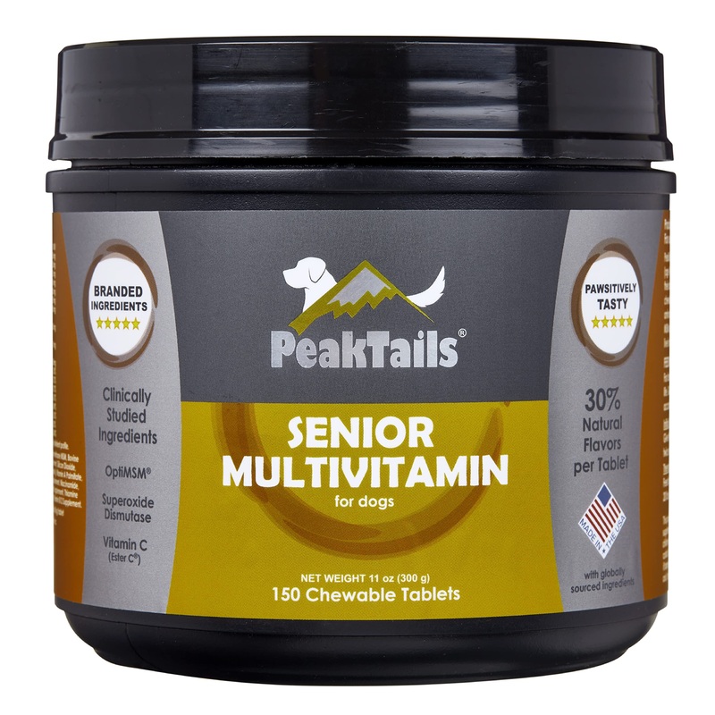 Kala Health PeakTails Senior Multivitamin for Dogs, Hip and Joint Support, Healthy Skin, Shiny Coat, Contains antioxidants and 18 Essential Amino acids and 19 Vitamins and Minerals, 150 Count