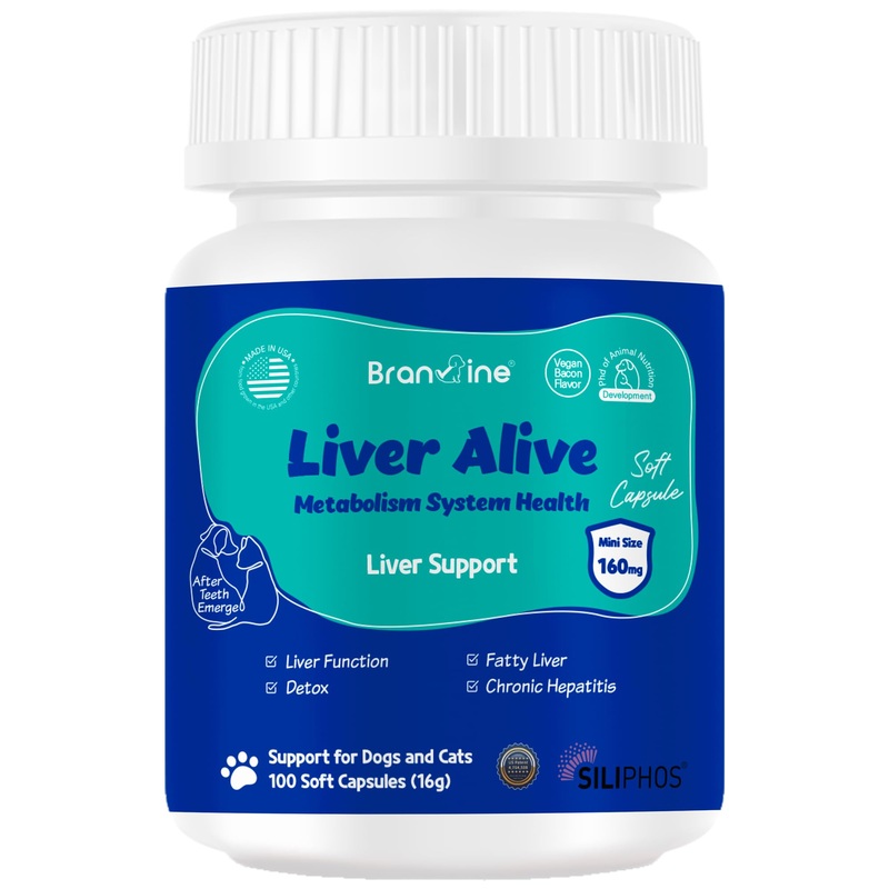 Liver Alive Metabolism System Health for Dogs and Cats – Liver Function, Fatty Liver, Detox, Chronic Hepatitis with SILIPHOS, Vegan Bacon Flavor (100 Soft Capsules)