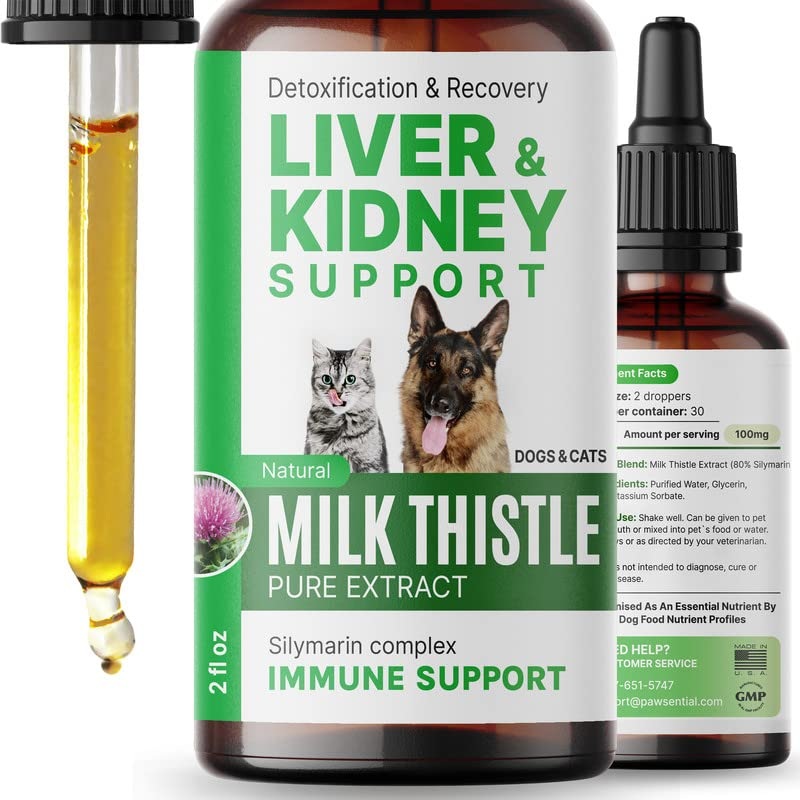 Liver & Kidney Support Supplement for Dogs & Cats – Liquid Milk Thistle Dogs Liver Detox – Canine Hepatic Care – Kidney Cleanse & Protection in Drops – Silybin for Dogs – 2 fl oz (60ml) – Made in USA Natural