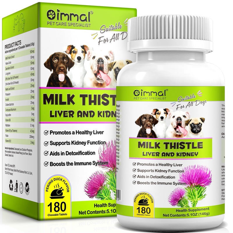 Milk Thistle for Dogs – Milk Thistle Supplement Tablets with EPA & DHA for Dogs Supports Liver Health and Kidney Function, Boosts Immune System, Dog Herbal Supplement Treats – 180 Chewable Tablets 180P Tablets