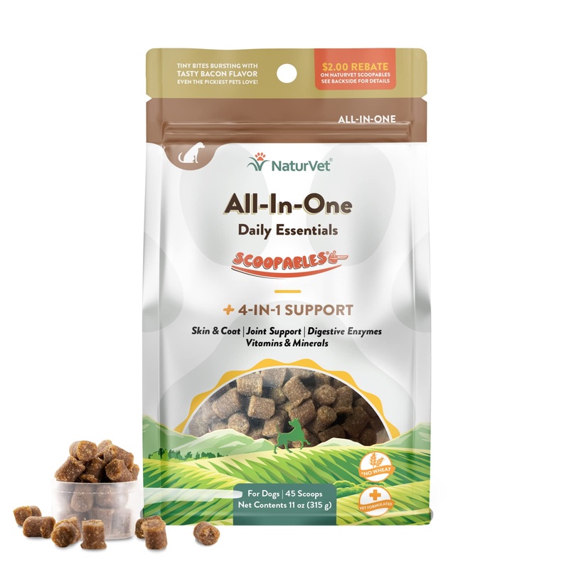 NaturVet Scoopables All-in-One Multivitamin for Dogs – Dog Vitamins and Supplements for Joint Support, Digestion, Skin & Coat Care & Immune – Hickory Smoked Bacon Flavor Vitamin Supplement | 11oz Bag