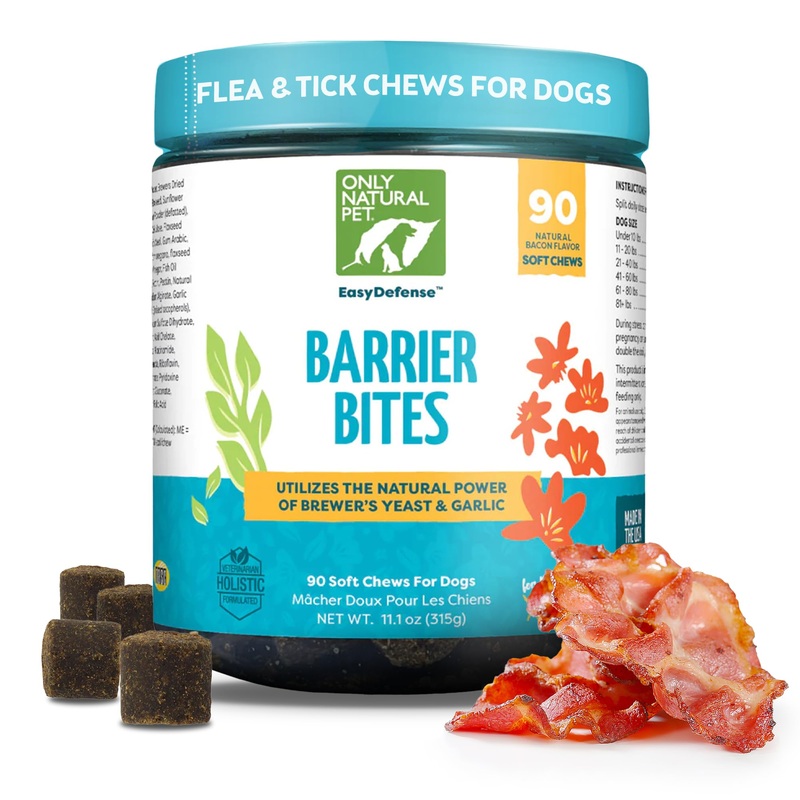 Only Natural Pet EasyDefense Barrier Bites Soft Flea Chews for Dogs – First Line of Defense Againts Fleas & Ticks, Boosts Immune System and Healthy Skin & Coat – (90 Bacon Flavored Soft Chews) 1 Pack 90 Count (Pack of 1)