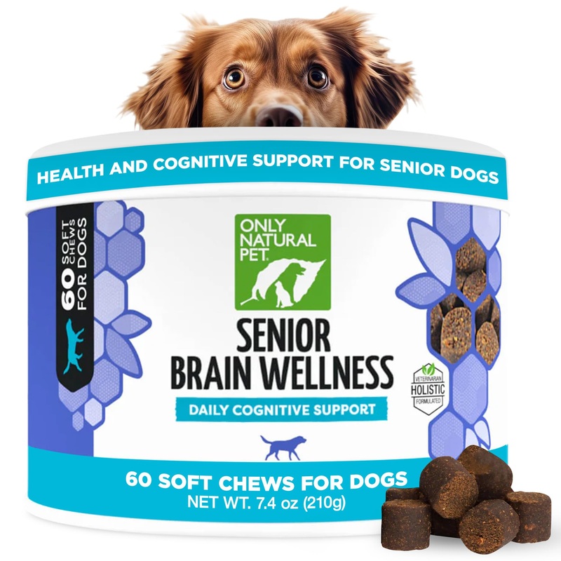 ONLY NATURAL PET Senior Brain Wellness Dog Chews – Small, Medium & Large Breeds, Toothless & Geriatric Dogs, Soft Chicken & Bacon Flavor Snacks, Baked Treats – 60 Count