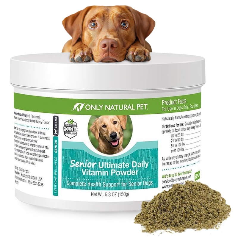 Only Natural Pet Senior Ultimate Daily Canine Vitamin Supplement for Dogs Complete Holistic Health Support – Made in USA, 5.3 oz Turkey Flavored Powder 5.3 Ounce (Pack of 1)