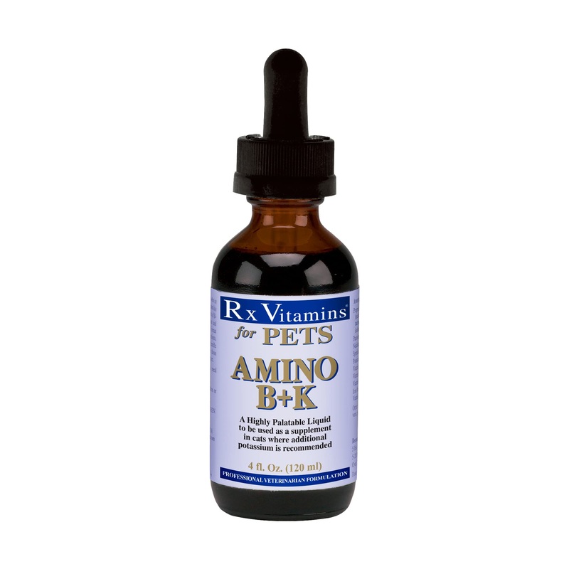 Rx Vitamins Amino B+K Supplement for Cats – Extra Potassium & B-Complex Vitamins – Hypoallergenic – 4 oz Highly Palatable Liquid