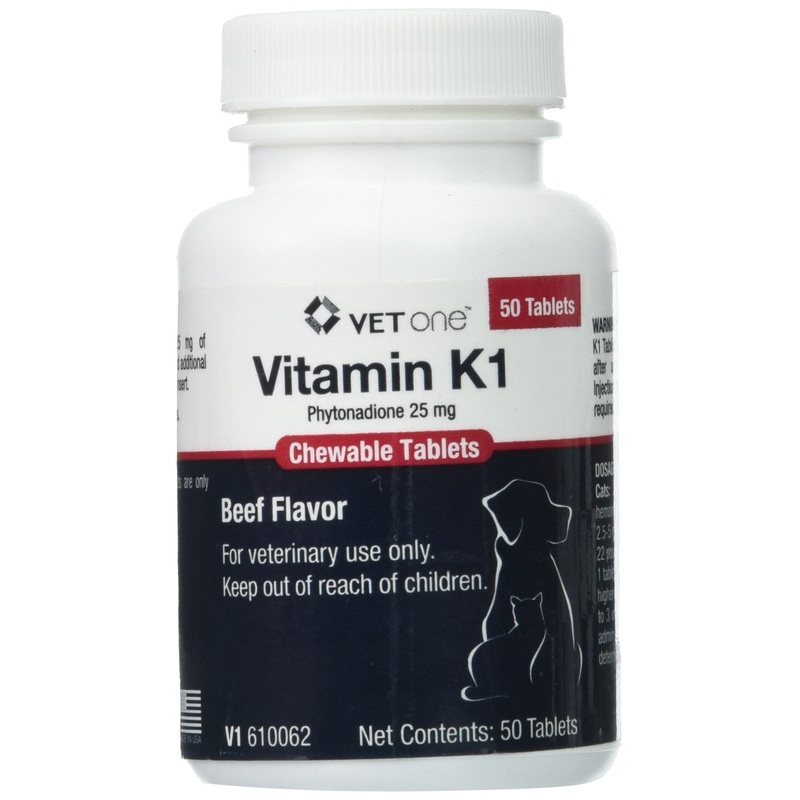 Vet One Vitamin K1 Chewable Tablets – Vitamin K1 for Dogs, Beef-Flavored Chewable Vitamins for Cats and Dogs (50 Tablets, Phytonadione 25mg)