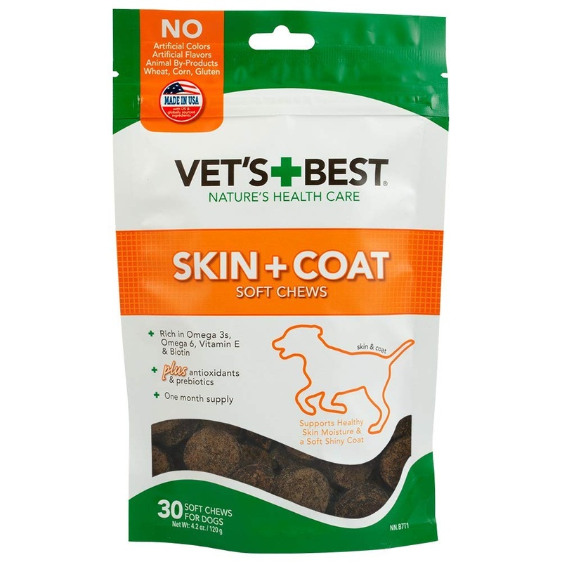 Vet’s Best Skin & Coat Soft Chew Dog Supplements | Formulated with Vitamin E and Biotin to Maintain Dogs Healthy Skin and Coat | 30 Day Supply