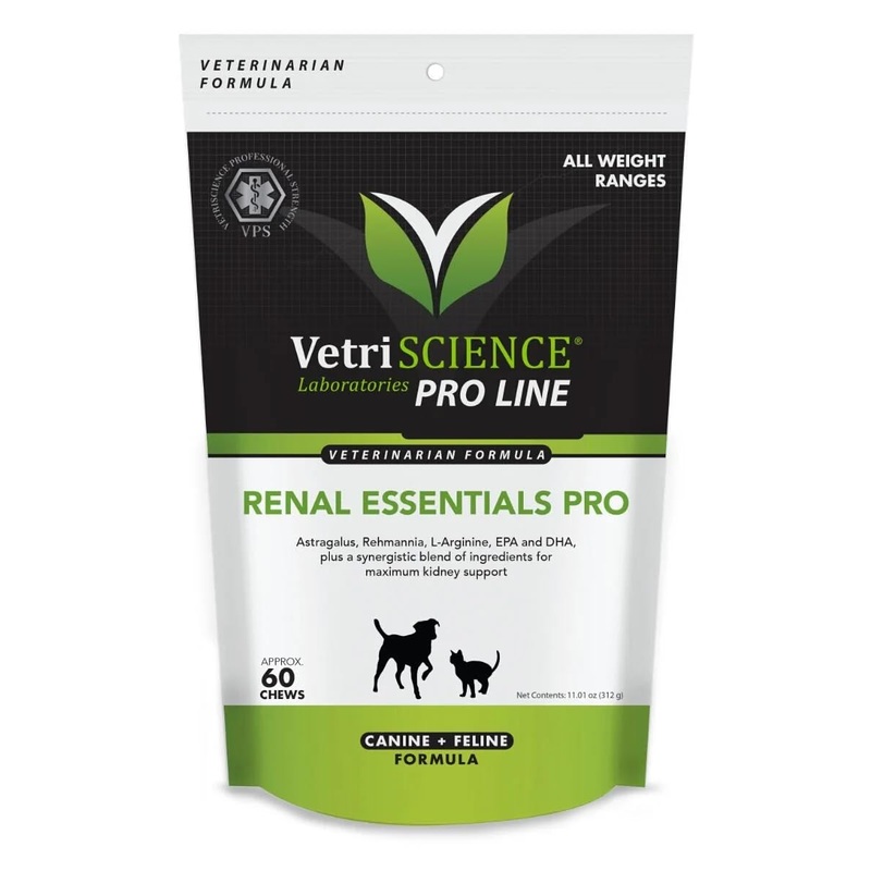 VetriScience Renal Essentials Pro – Balanced Kidney Supplement for Dogs & Cats – Feline & Canine Renal Wellness Support – Formula Supports Kidney Health Management for Pets – 60 Chews
