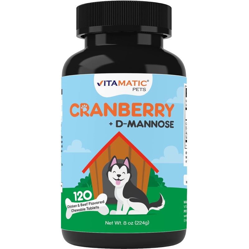 Vitamatic Cranberry for Dogs – 120 Chewable Tablets – Added D-Mannose, Apple Cider, Vitamin C for Urinary Tract Support, Bladder Support for Dogs