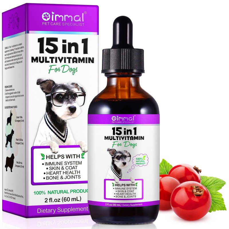 15 in 1 Dog Multivitamin, All-in-One Multi Liquid Multivitamin for Dogs, Dog Vitamins and Supplement with Digestive, Immunity, Allergy Skin & Coat Support, Hip & Joint, All Ages, Breeds 2 oz 60ml