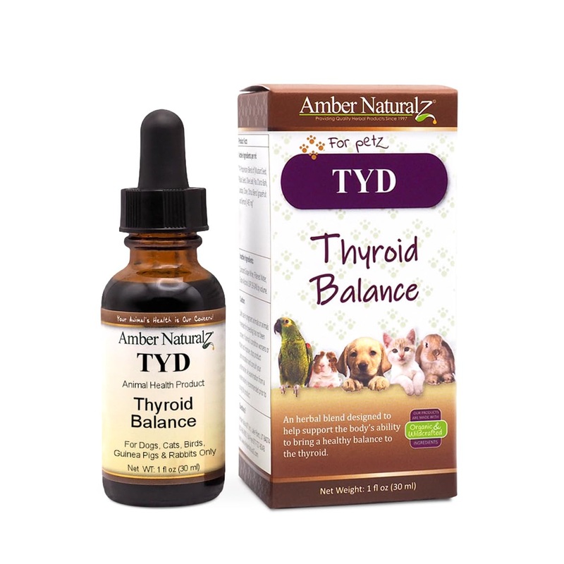 Amber NaturalZ TYD Thyroid Balance Herbal Supplement for Dogs, Cats, Birds, Guinea Pigs, and Rabbits | Herbal Pet Supplement for Thyroid Health | 1 Fluid Ounce Glass Bottle | Manufactured in The USA 1 Ounce