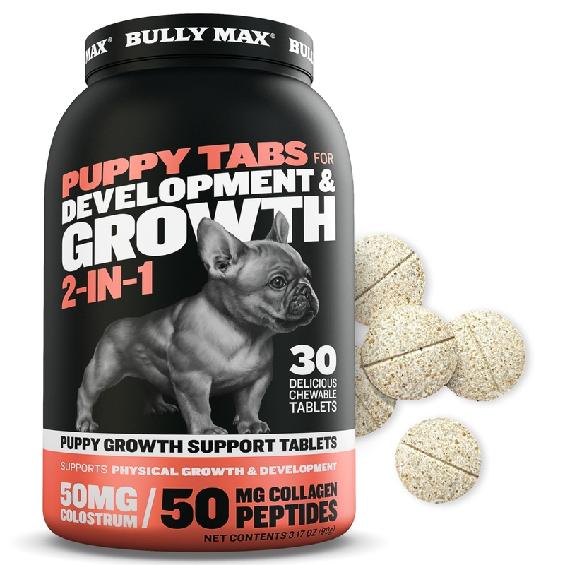 Bully Max 2-in-1 Puppy Vitamins – 30 Chewable Tablets for Development and Growth of Puppies – Dog Vitamin Tablet Supplements for Small Dogs, Large Breed Pups and Growing Dogs (Feed 1-2 Tabs per Day) 1 Bottle