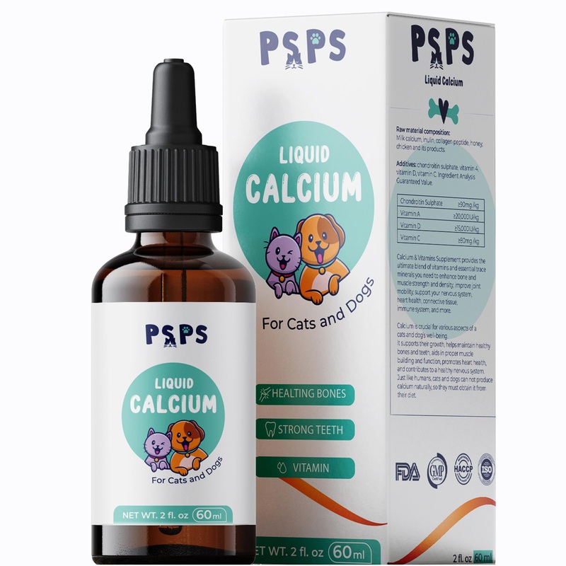 Calcium Liquid Supplement for Dogs & Cats with Added Vitamin A, Vitamin C, Vitamin D  Promotes Strong Bones, Immune Support, and Overall Pet Wellness  2 Fl. Oz.