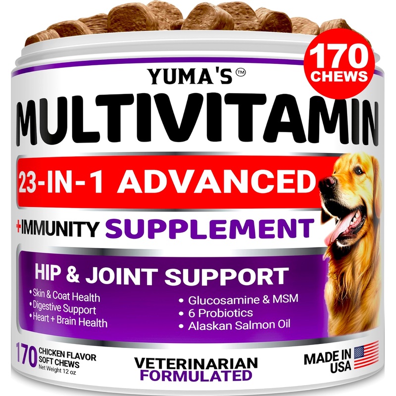 Dog Multivitamin Chewable with Glucosamine – Dog Vitamins and Supplements – 170 Treats – Senior & Puppy Multivitamin for Dogs – Hip & Joint Support – Immune Health, Skin, Heart, Digestion, Probiotics 170 Chews