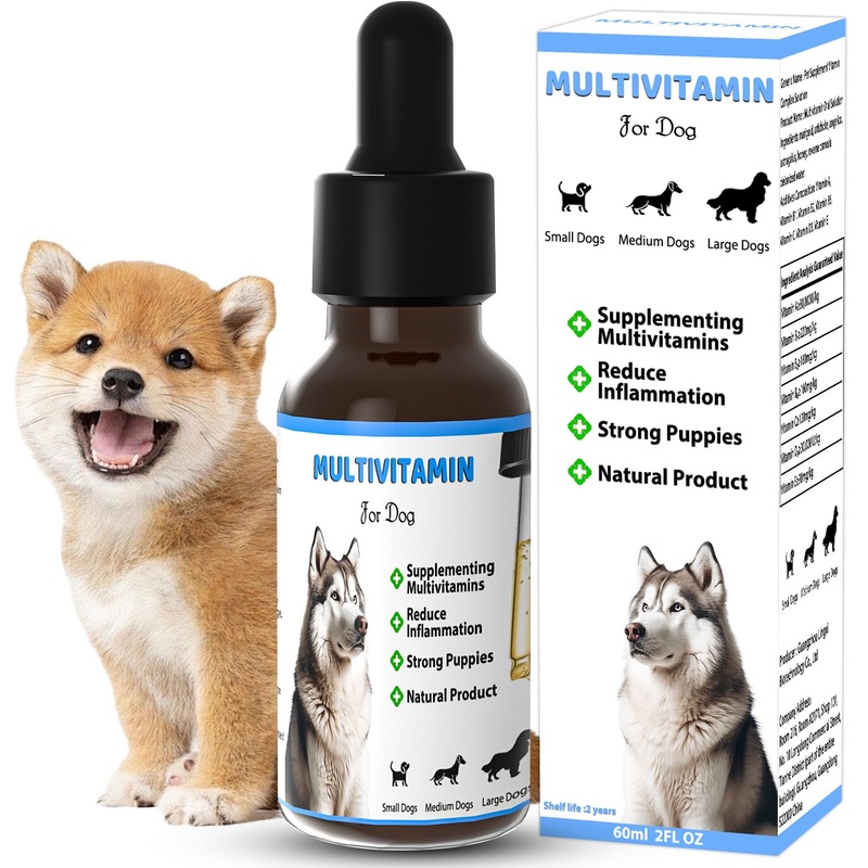 Dog Vitamins, 10 in 1 Dog Vitamins and Supplements, Dog Multivitamin, Improve Coat Brightness, Increase Vitality, for All Ages of Small Dogs Medium Dogs and Large Dogs (60ml)