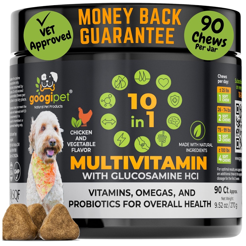 Googipet Premium 10 in 1 Dog Vitamins Multivitamin Chewable w/Dog Probiotics for Gut Health, Dog Vitamins and Supplements w/Vitamin C & Glucosamine for Joint Support (Chicken & Vegetable Flavor) Multivitamin (Chicken & Vegetable Flavor)