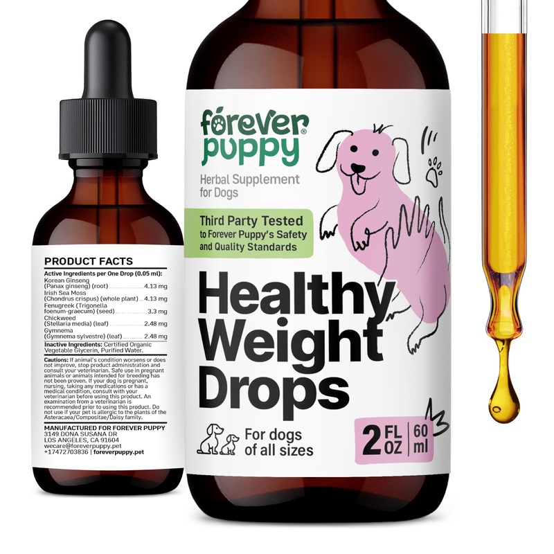 Healthy Weight Management Drops for Dogs – Dog Food Supplements for Energy – Irish Seamoss & Fenugreek Nutrition Support – Liquid Dog Vitamins and Supplements for All Breeds & Sizes – 2 oz