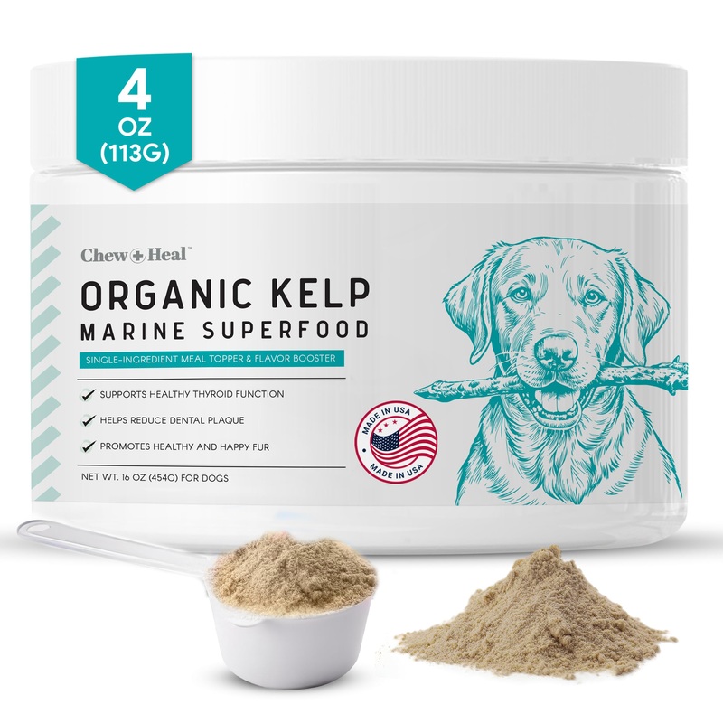Kelp Supplement for Dogs – 4 oz of Kelp Powder Granules with 5cc Spoon – Good for Healthy Thyroid Function, Reduce Dental Plaque, and Skin Health – Made in The USA