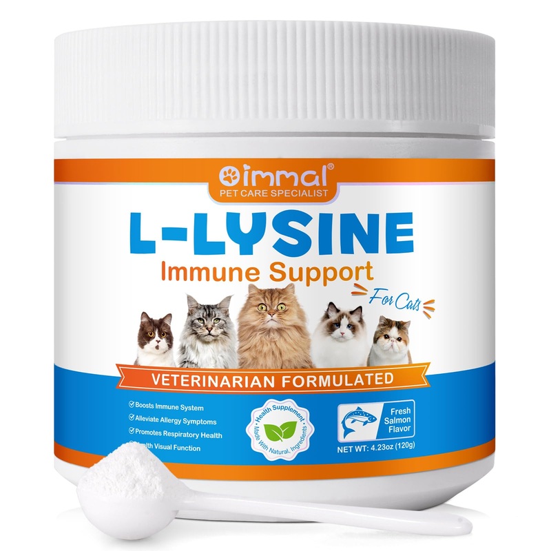 L-Lysine Powder for Cats, Lysine Supplement for Cats, Support Immune System, Respiratory Health & Visual Function and Allergy Relief, Pets Health Supplies Multivitamins, Salmon Flavor – 4.23 oz / 120g